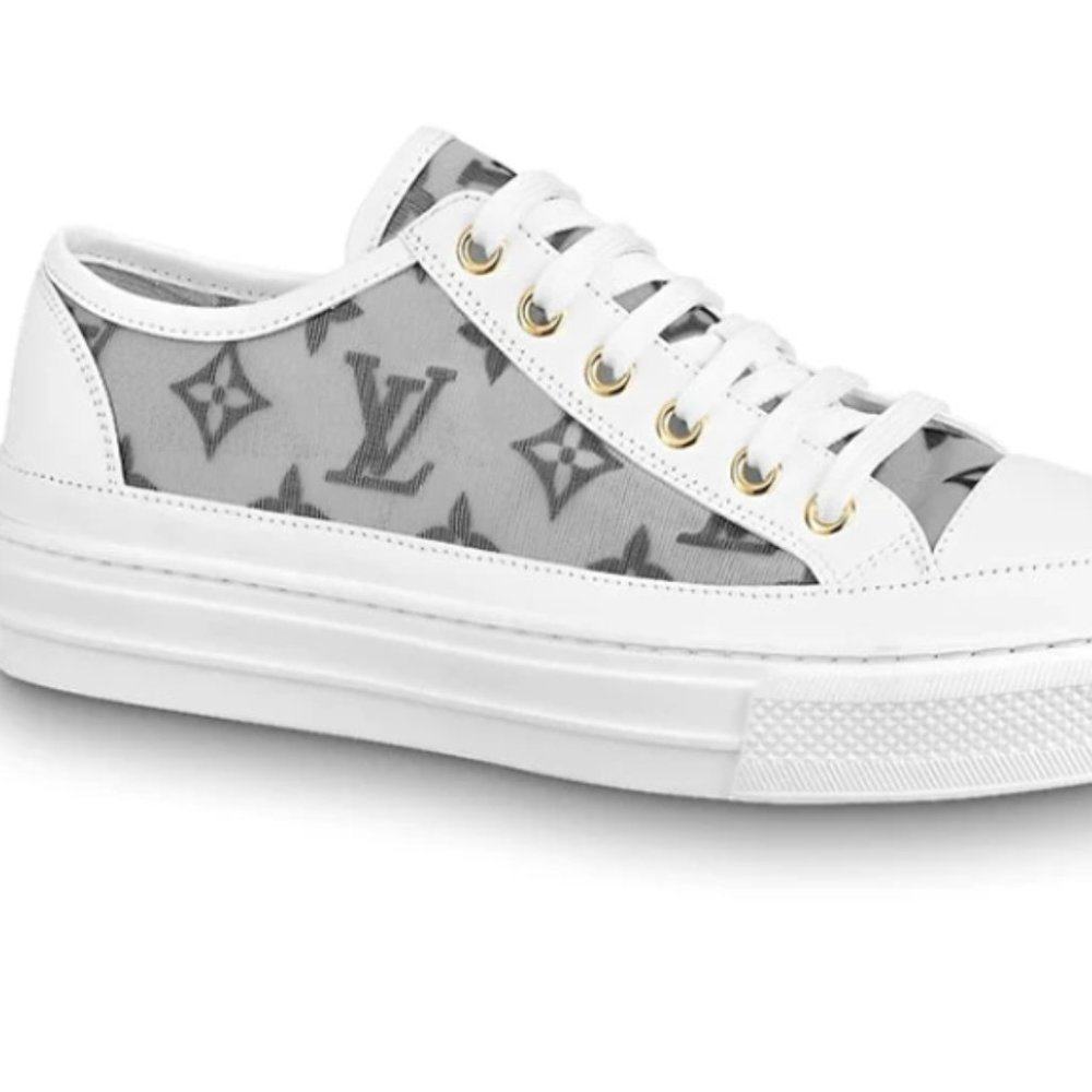 Louis Vuitton White Monogram Mesh And Leather Stellar Lace Up Sneakers